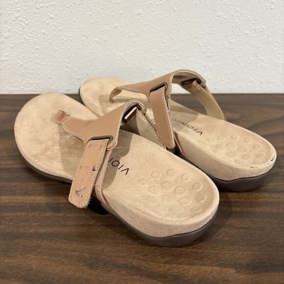 Vionic Wanda Sandals Womens Size 8.5 Wide Nude Tan Slip On Comfort Thong Shoes - Picture 7 of 14